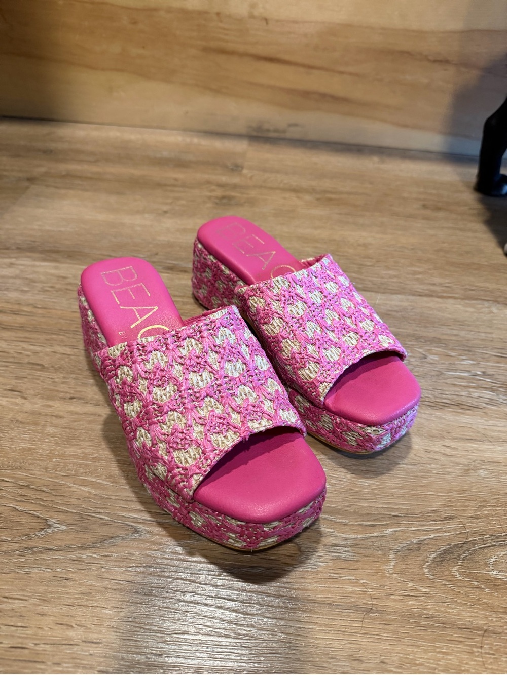 Pink Woven Platform Slide Sandals - Women